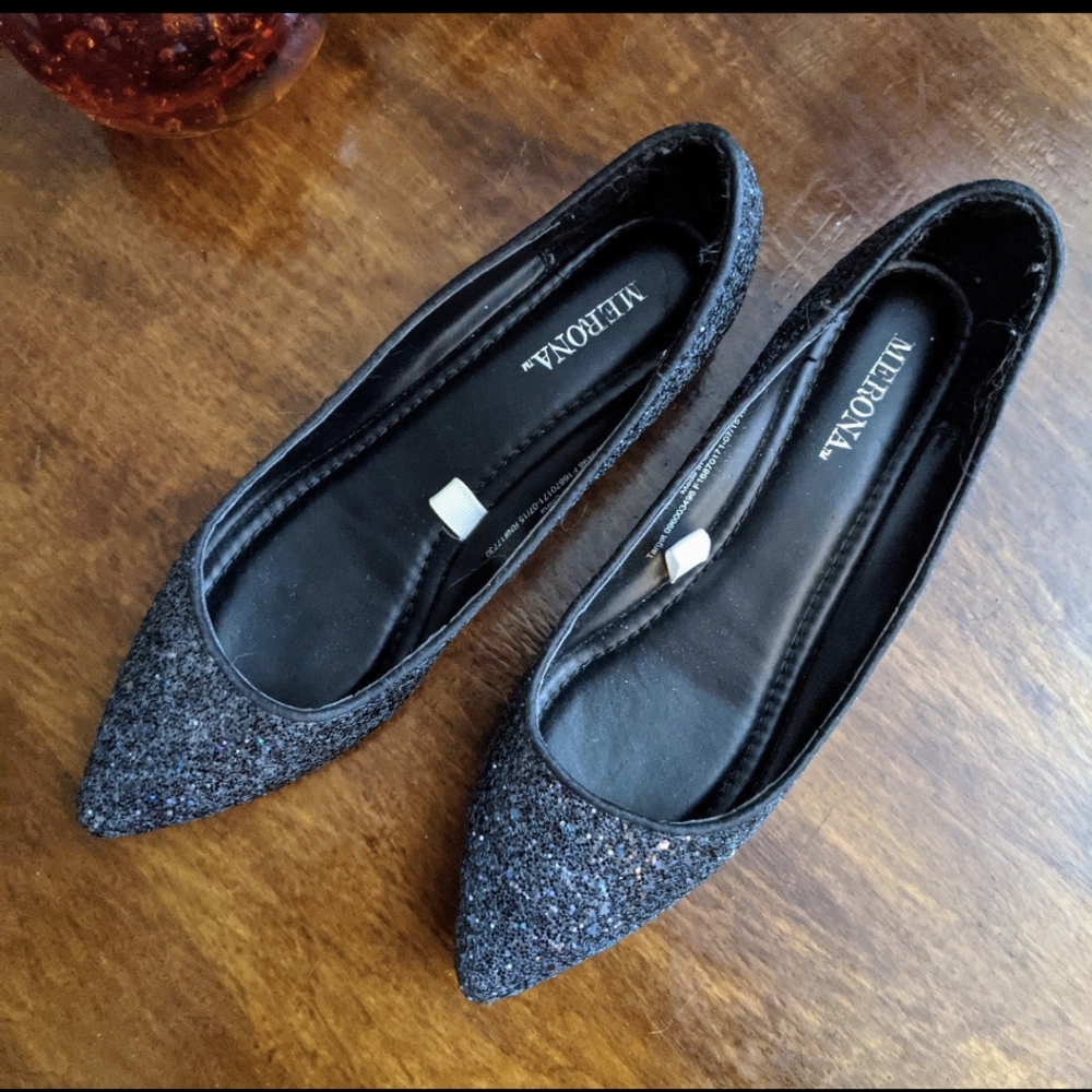 Pre-owned Merona Black Glitter Flats